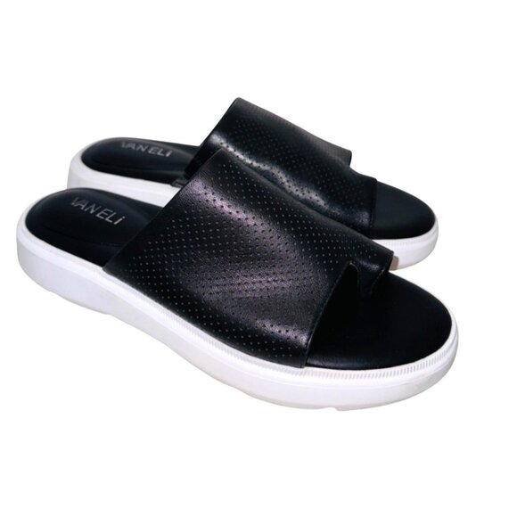 Vaneli Colver Perforated Black Leather Comfort Cushioned Slide Sandals Size 8M - Picture 4 of 11